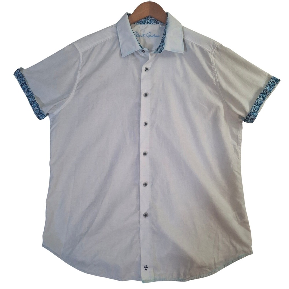 Robert Graham Mens XL White Paisley Jacquard Short Sleeve Button Down Shirt